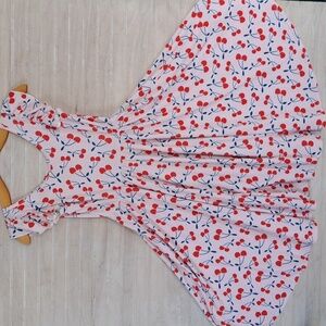 Dot Dot Smile Girly Cherry Print Flutter Sleeve Fit & Flare Flowy Dress Pink